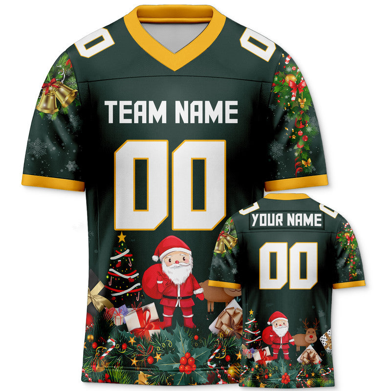 CHRISTMAS DAY CUSTOM KELLY GREEN WHITE-GOLD SANTA CLAUS AUTHENTIC FOOTBALL JERSEY