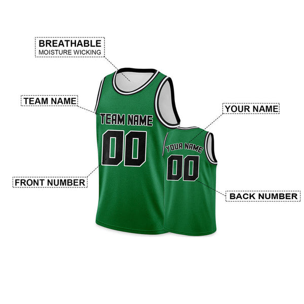 Custom Green Black Round Neck Rib-Knit Basketball Jersey