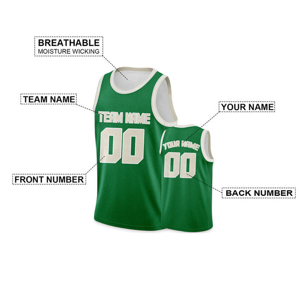 Custom Green Cream Round Neck Rib-Knit Basketball Jersey