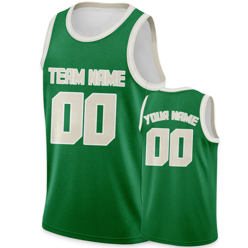 Custom Green Cream Round Neck Rib-Knit Basketball Jersey