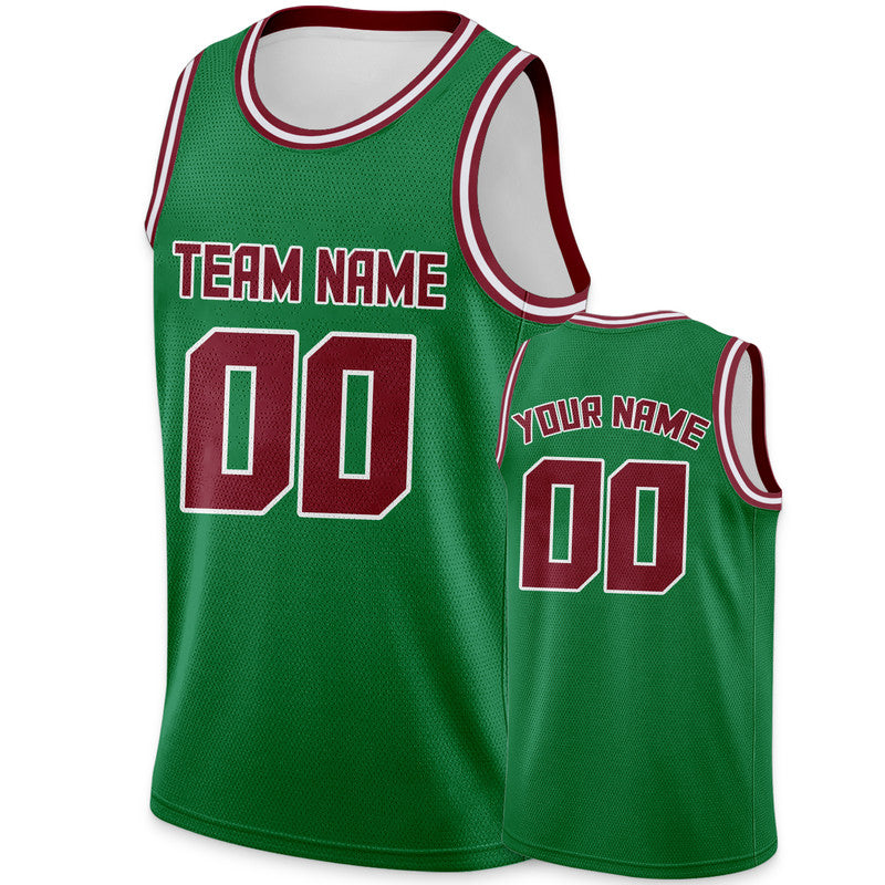 Custom Green Crimson Round Neck Rib-Knit Basketball Jersey