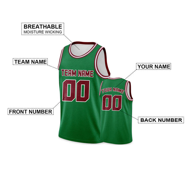 Custom Green Crimson Round Neck Rib-Knit Basketball Jersey