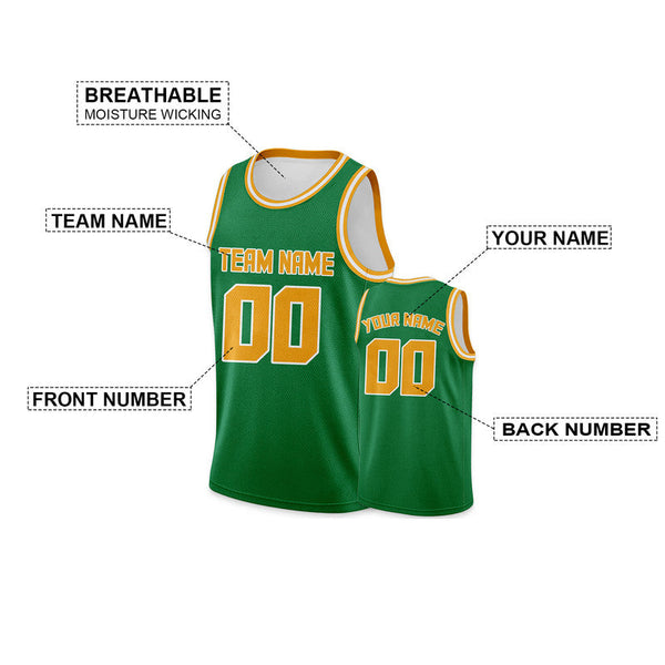 Custom Green Gold Round Neck Rib-Knit Basketball Jersey