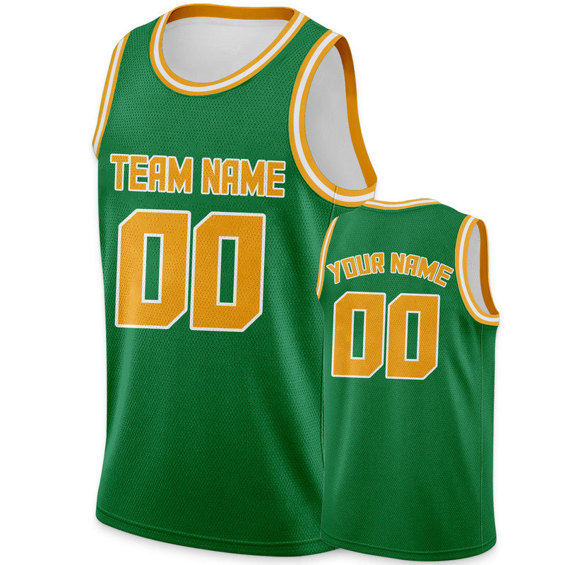 Custom Green Gold Round Neck Rib-Knit Basketball Jersey