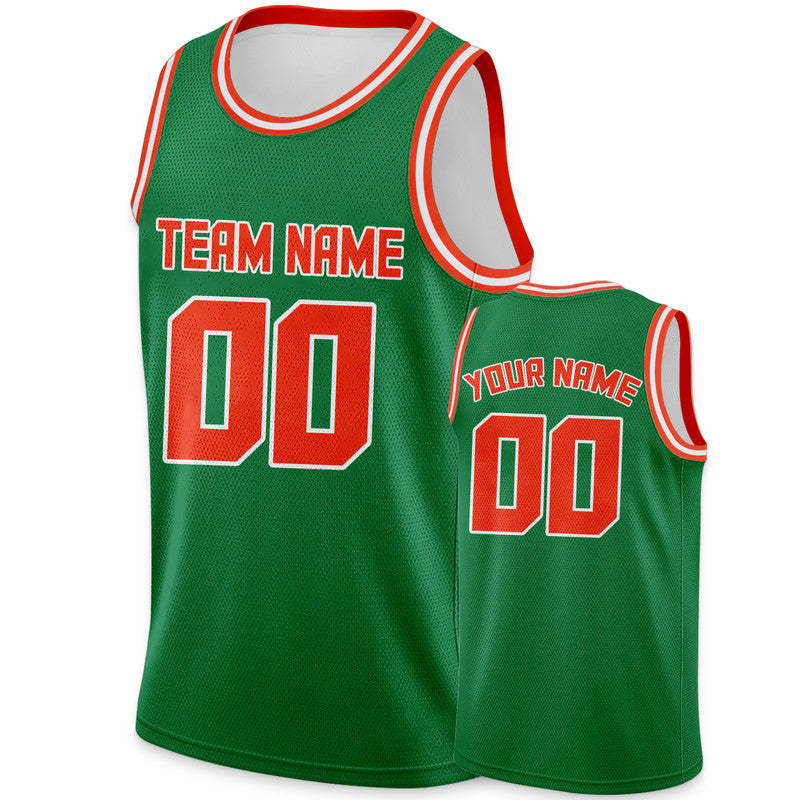 Custom Green Orange Round Neck Rib-Knit Basketball Jersey