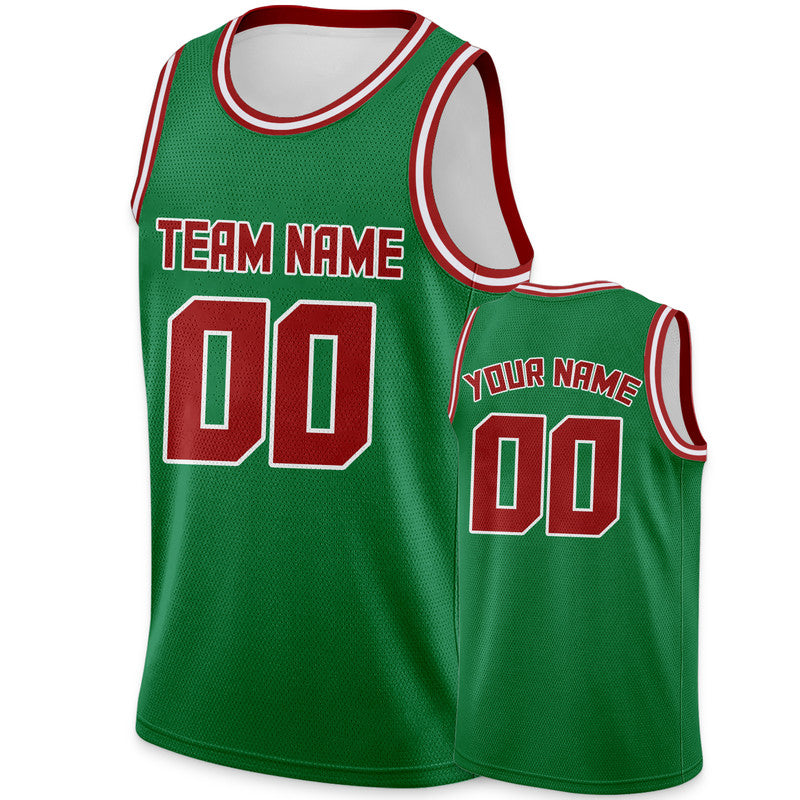 Custom Green Red Round Neck Rib-Knit Basketball Jersey