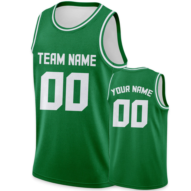 Custom Green White Round Neck Rib-Knit Basketball Jersey