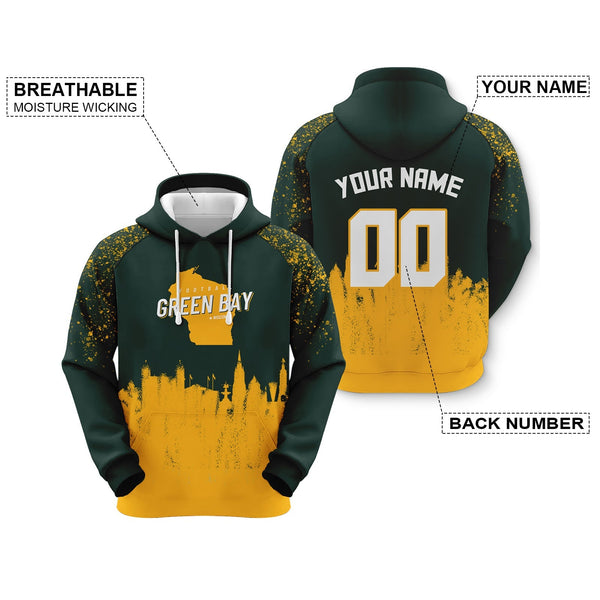 Custom Sports Pullover  Sweatshirt Football Graffiti City Map Green Bay Fashion Hoodie