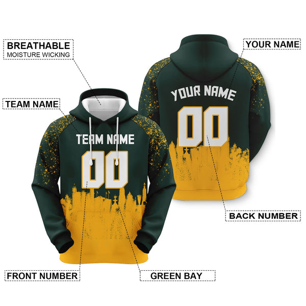 Custom Sports Pullover  Sweatshirt Graffiti City Green Bay Fashion Football Hoodie