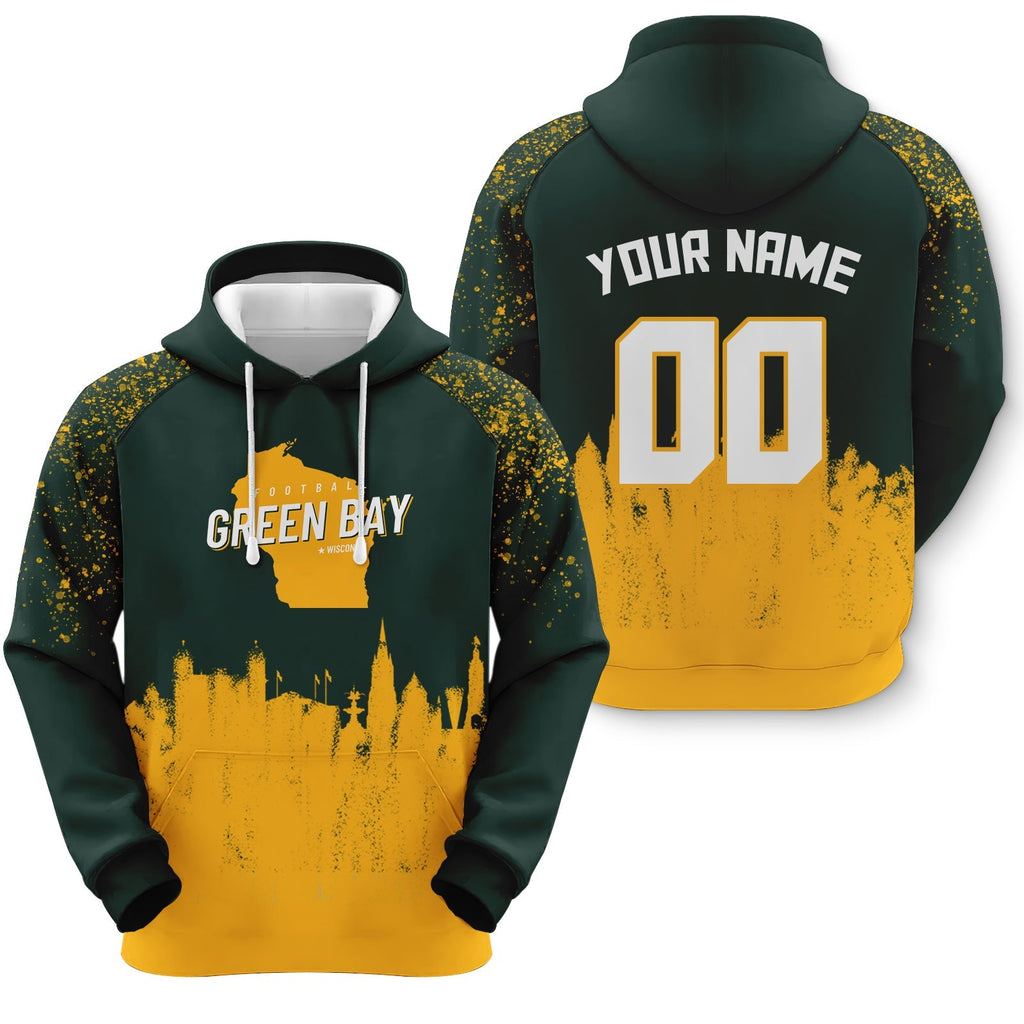 Custom Sports Pullover  Sweatshirt Football Graffiti City Map Green Bay Fashion Hoodie