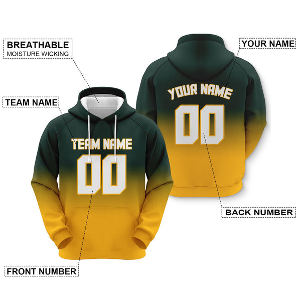 Custom Dark Green White-Gold Sports Pullover  Sweatshirt Split  Fashion Football Hoodie