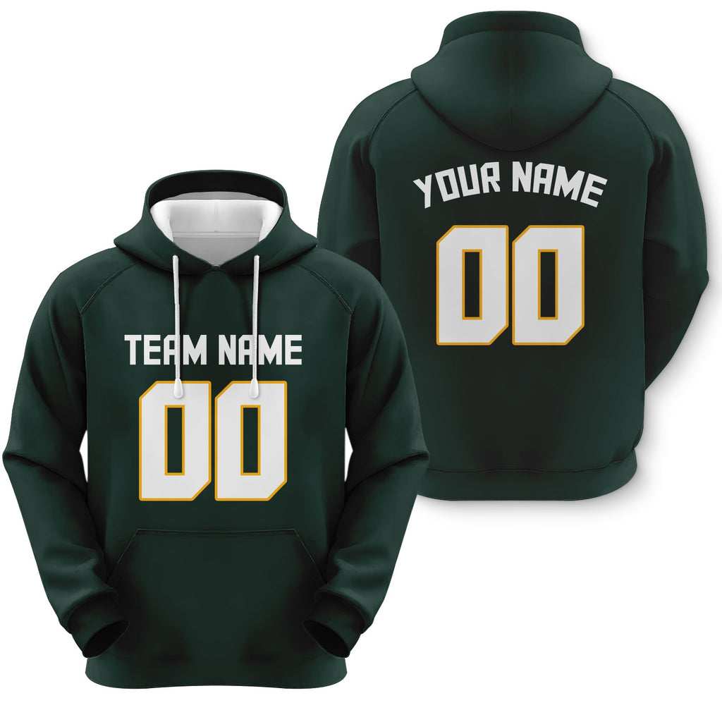 Custom Dark Green White-Gold Sports Pullover  Sweatshirt Football Hoodie