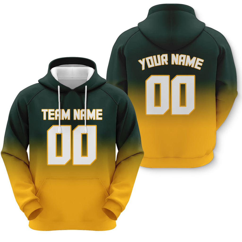 Custom Dark Green White-Gold Sports Pullover  Sweatshirt Split  Fashion Football Hoodie