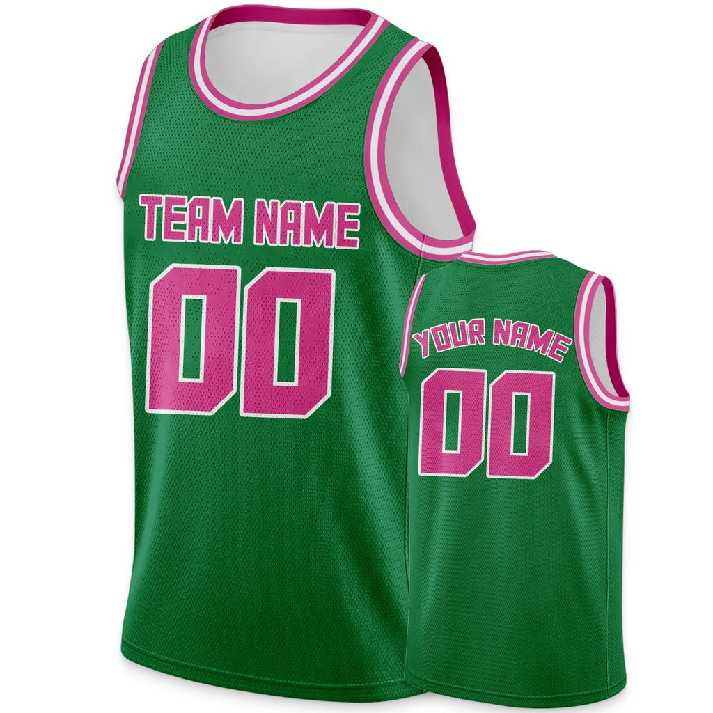 Custom Green Pink Round Neck Rib-Knit Basketball Jersey