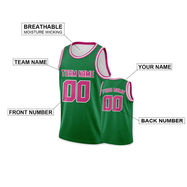 Custom Green Pink Round Neck Rib-Knit Basketball Jersey