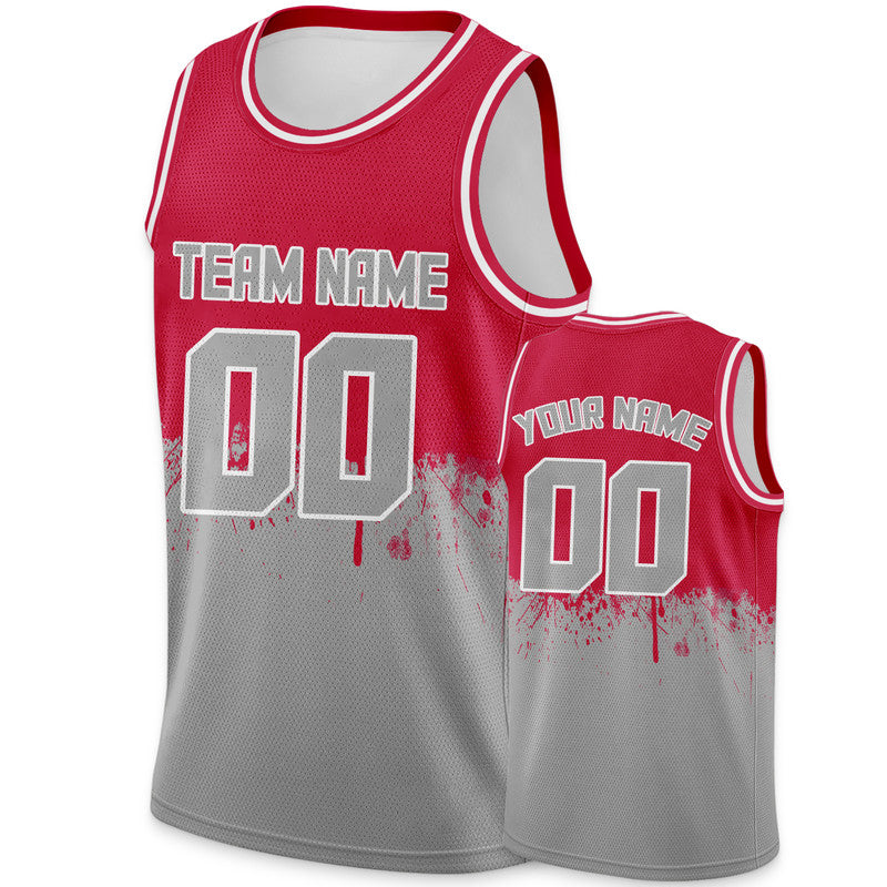 Custom Red Gray-White Authentic Spilt Fashion Basketball Jersey