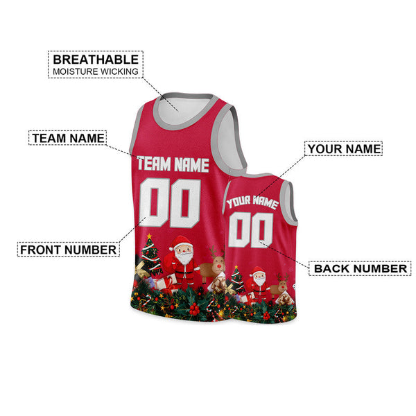 Christmas Day Custom Red White-Gray Santa Claus Authentic Basketball Jersey