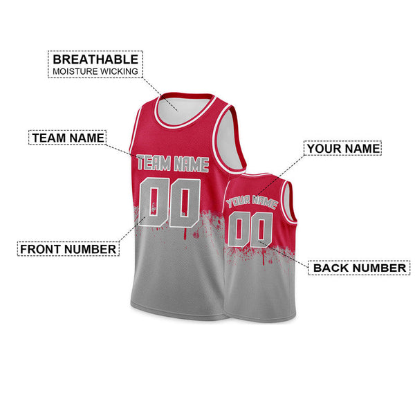 Custom Red Gray-White Authentic Spilt Fashion Basketball Jersey