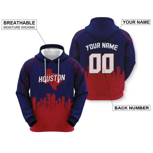 Custom Sports Pullover  Sweatshirt Football Graffiti City Map Houston Fashion Hoodie