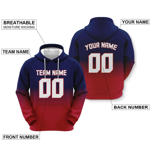 Custom Blue White-Red Sports Pullover  Sweatshirt Split  Fashion Football Hoodie