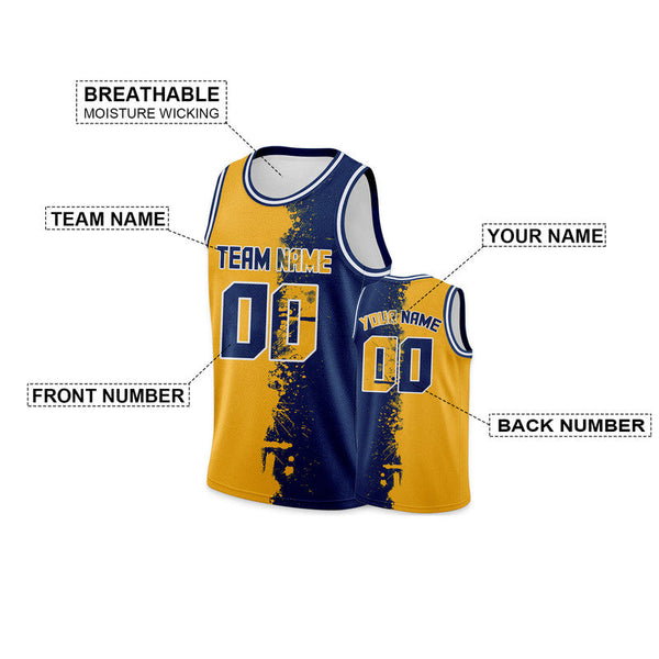 Custom Gold Navy-White Authentic Spilt Fashion Basketball Jersey