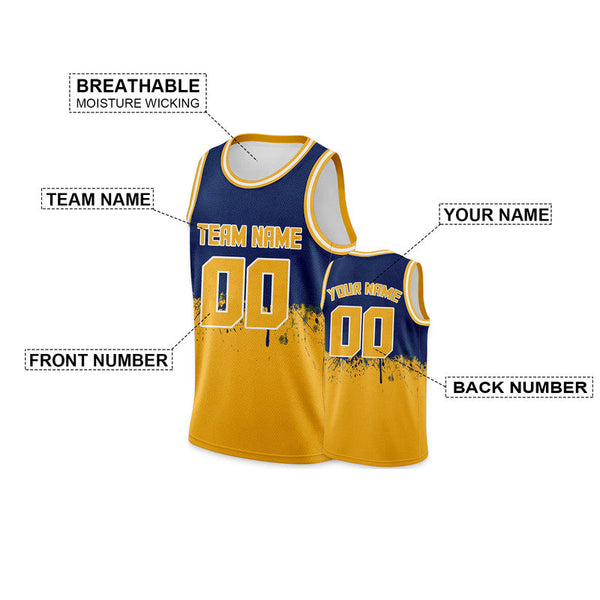 Custom Navy Gold-White Authentic Spilt Fashion Basketball Jersey