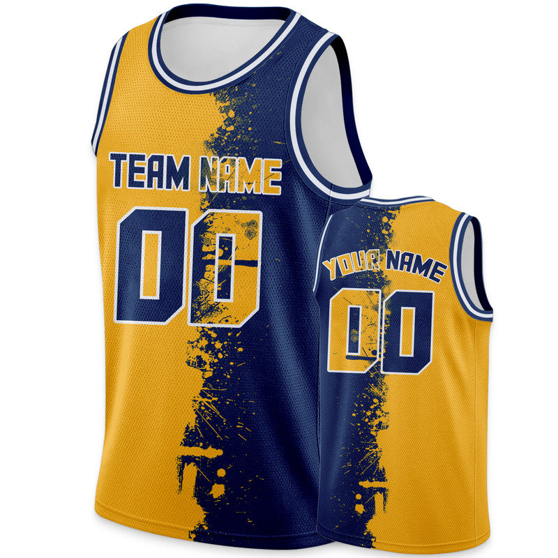 Custom Gold Navy-White Authentic Spilt Fashion Basketball Jersey