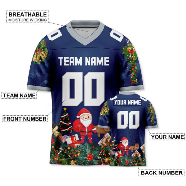 CHRISTMAS DAY CUSTOM NAVY WHITE-GRAY SANTA CLAUS AUTHENTIC FOOTBALL JERSEY