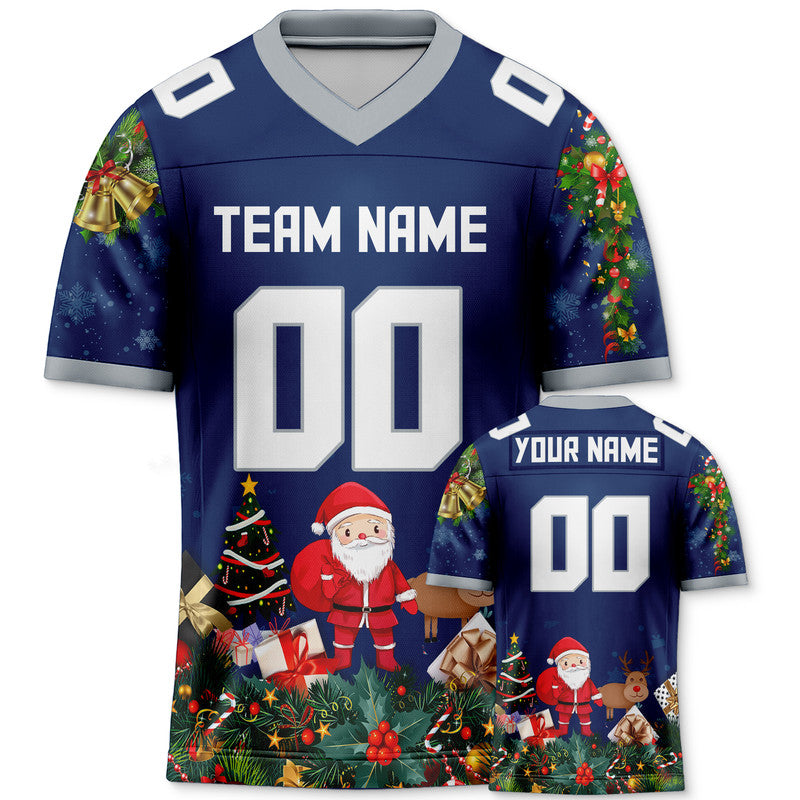 CHRISTMAS DAY CUSTOM NAVY WHITE-GRAY SANTA CLAUS AUTHENTIC FOOTBALL JERSEY