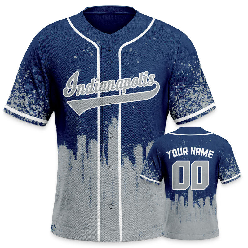 Custom 3D Graffiti Navy Gray-White Authentic Baseball Silhouette Jersey