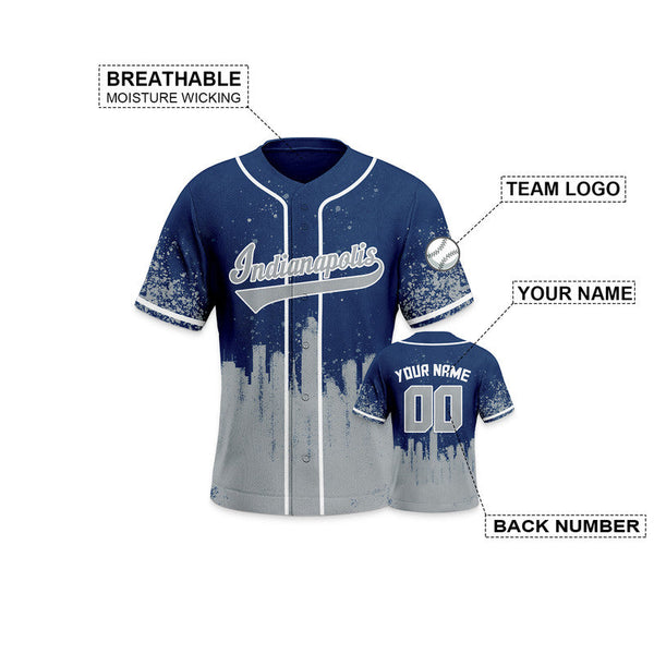 Custom 3D Graffiti Navy Gray-White Authentic Baseball Silhouette Jersey