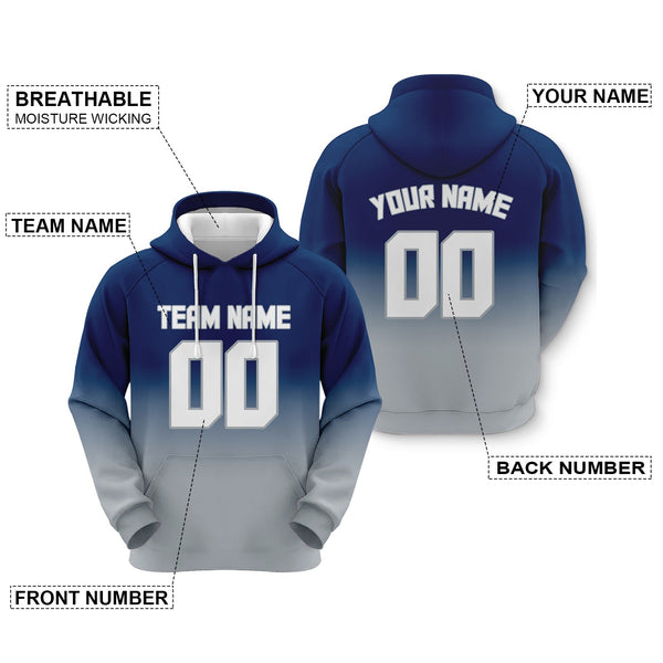 Custom Navy White-Gray Sports Pullover Sweatshirt Split Fashion Football Hoodie