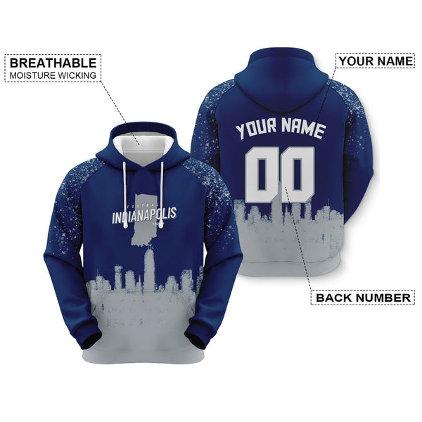 Custom Sports Pullover Sweatshirt Football Graffiti City Map Indianapolis Fashion Hoodie