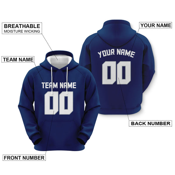 Custom Navy White-Gray Sports Pullover  Sweatshirt Football Hoodie