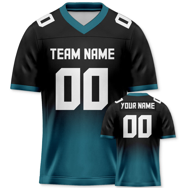 Custom Black Aqua-White Authentic Split Fashion Football Jersey