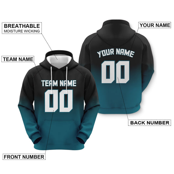 Custom Black White-Aqua Sports Pullover  Sweatshirt Split  Fashion Football Hoodie