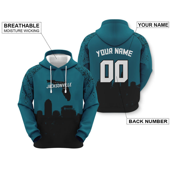 Custom Sports Pullover  Sweatshirt Football Graffiti City Map Jacksonville Fashion Hoodie