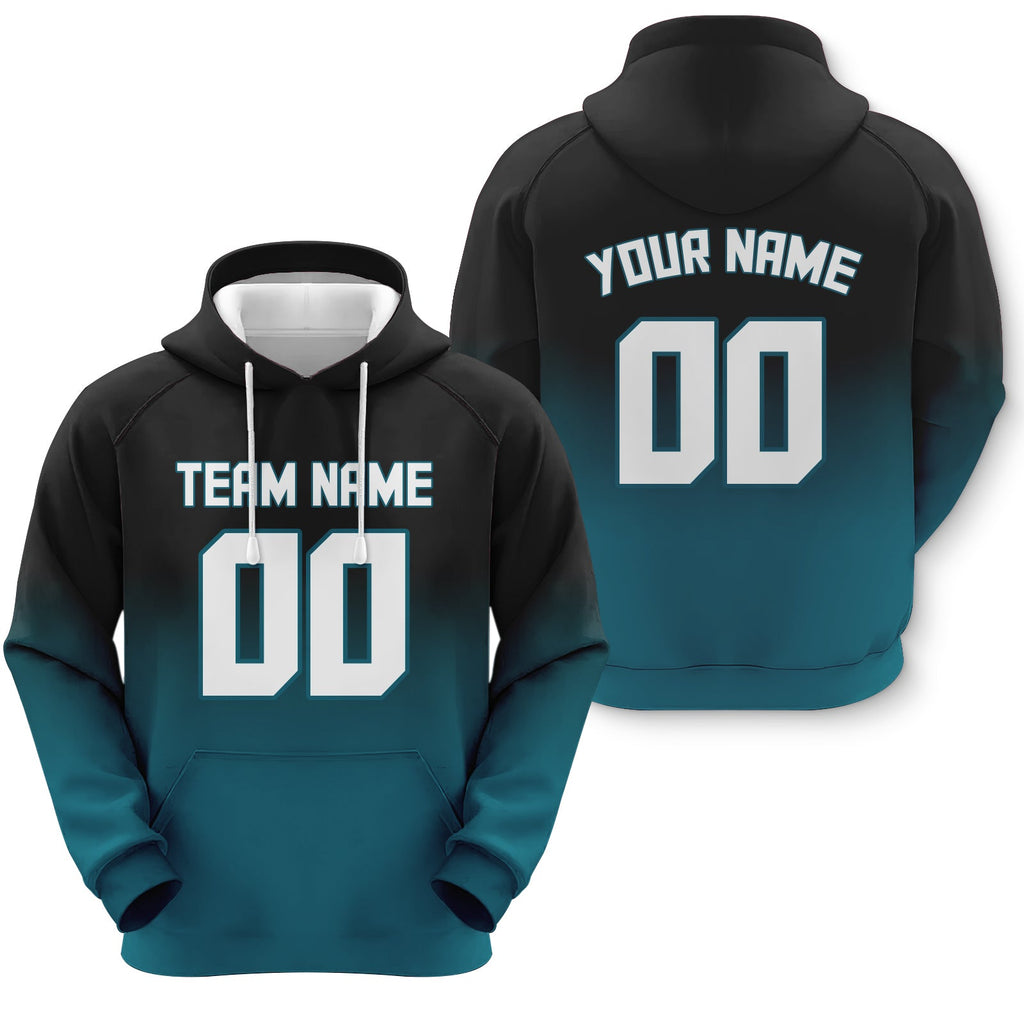 Custom Black White-Aqua Sports Pullover  Sweatshirt Split  Fashion Football Hoodie