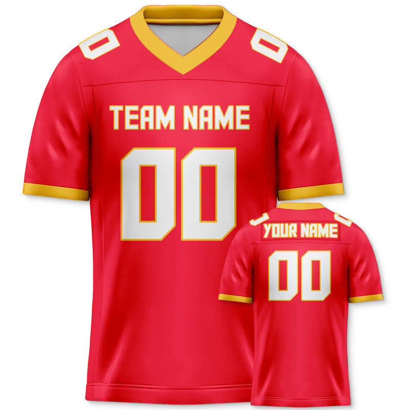 Custom Red White-Gold Mesh Authentic Football Jersey