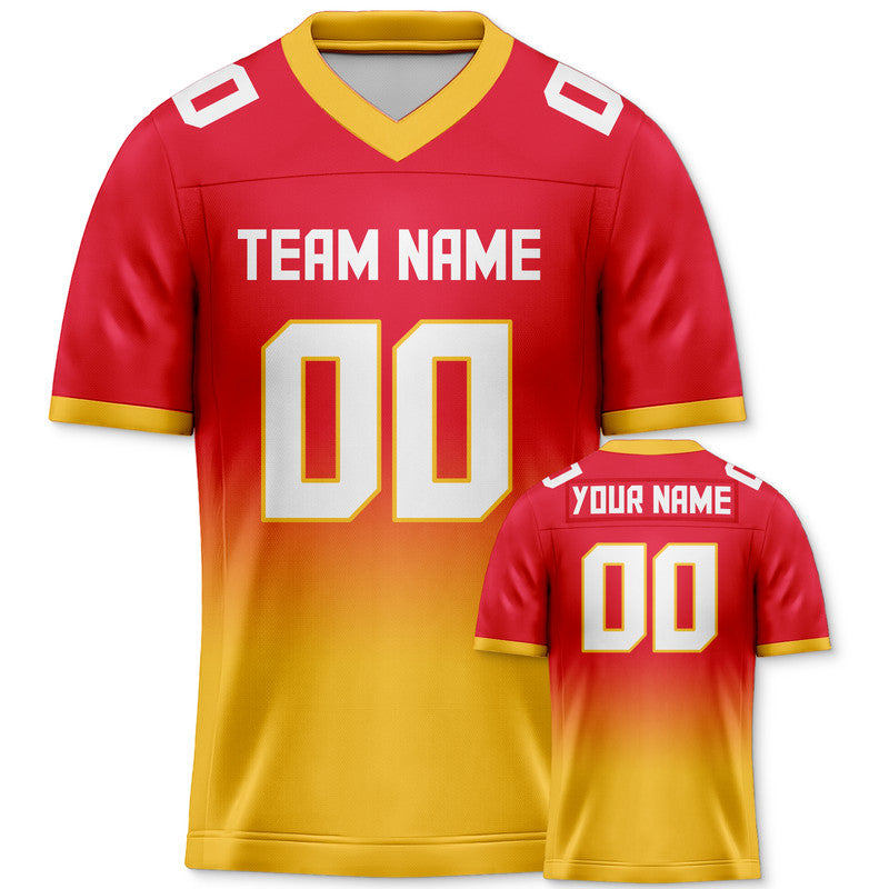 Custom Red Gold-White Authentic Split Fashion Football Jersey