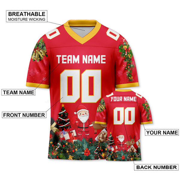 CHRISTMAS DAY CUSTOM RED WHITE-GOLD SANTA CLAUS AUTHENTIC FOOTBALL JERSEY1