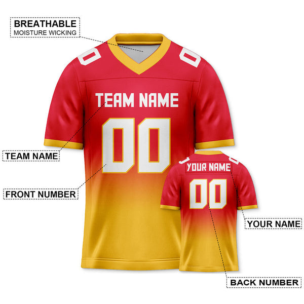 Custom Red Gold-White Authentic Split Fashion Football Jersey