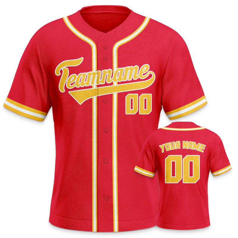 Custom Red Gold-White Authentic Baseball Jersey