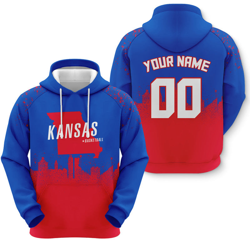 Custom Sports Pullover Sweatshirt Colleage Basketball Graffiti Map Kansas Fashion Hoodie