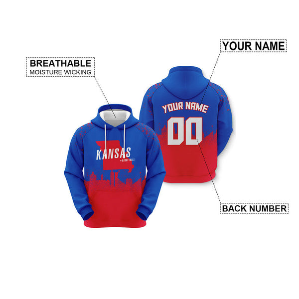 Custom Sports Pullover Sweatshirt Colleage Basketball Graffiti Map Kansas Fashion Hoodie