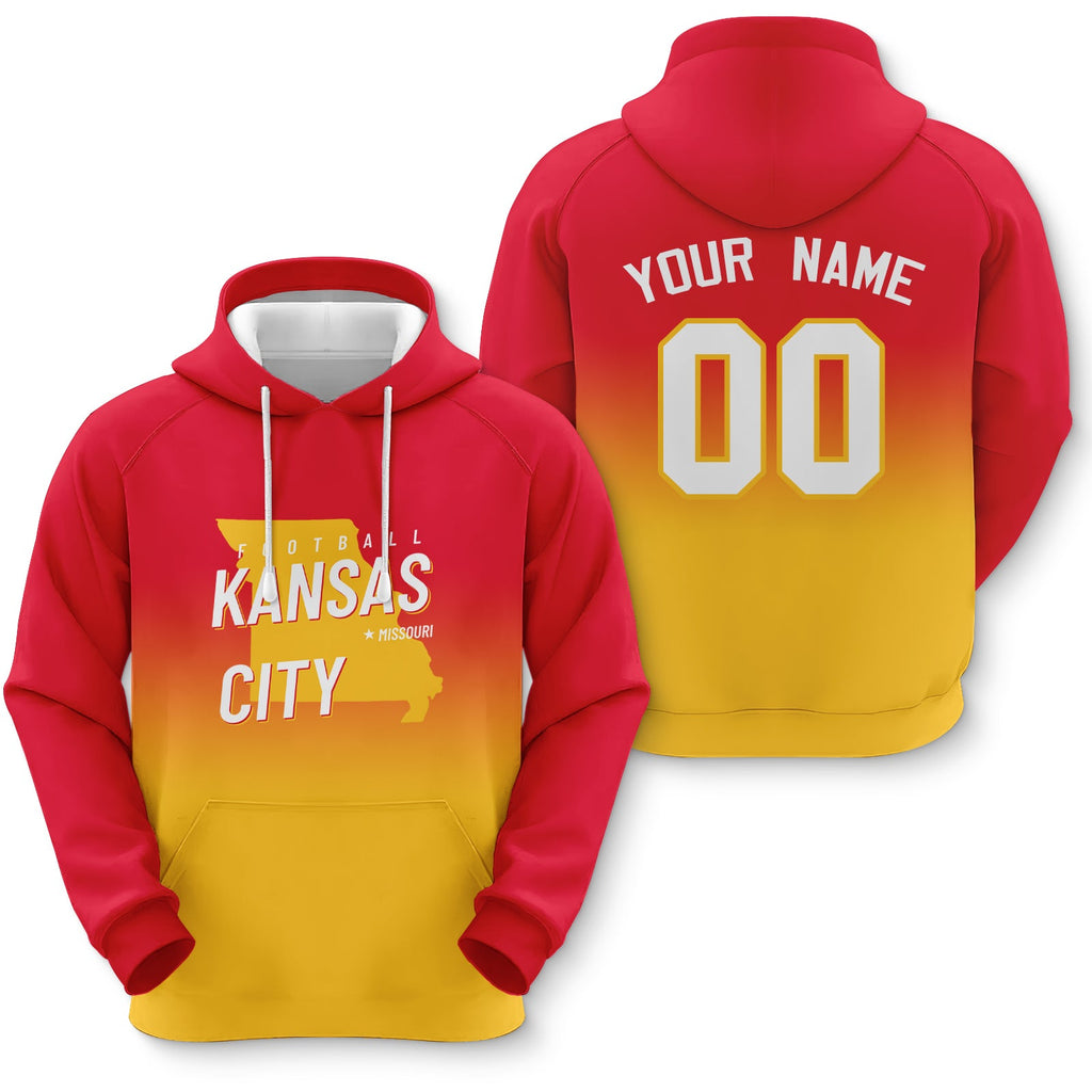 Custom Sports Pullover Sweatshirt City Kansas Map Split Fashion Football Hoodie