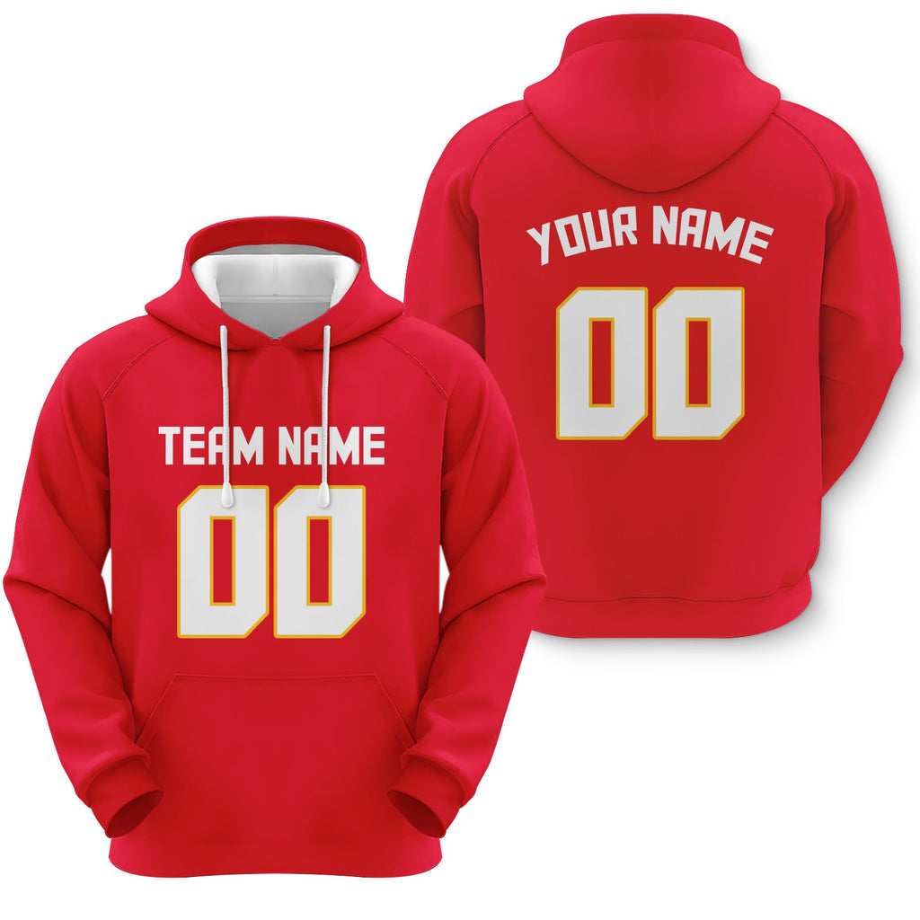 Custom Red White-Gold  Sports Pullover Sweatshirt  Football Hoodie1