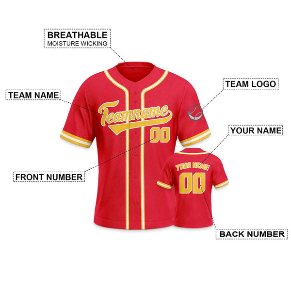 Custom Red Gold-White Authentic Classic Baseball Jersey