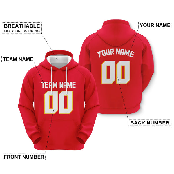 Custom Red White-Gold  Sports Pullover Sweatshirt  Football Hoodie1