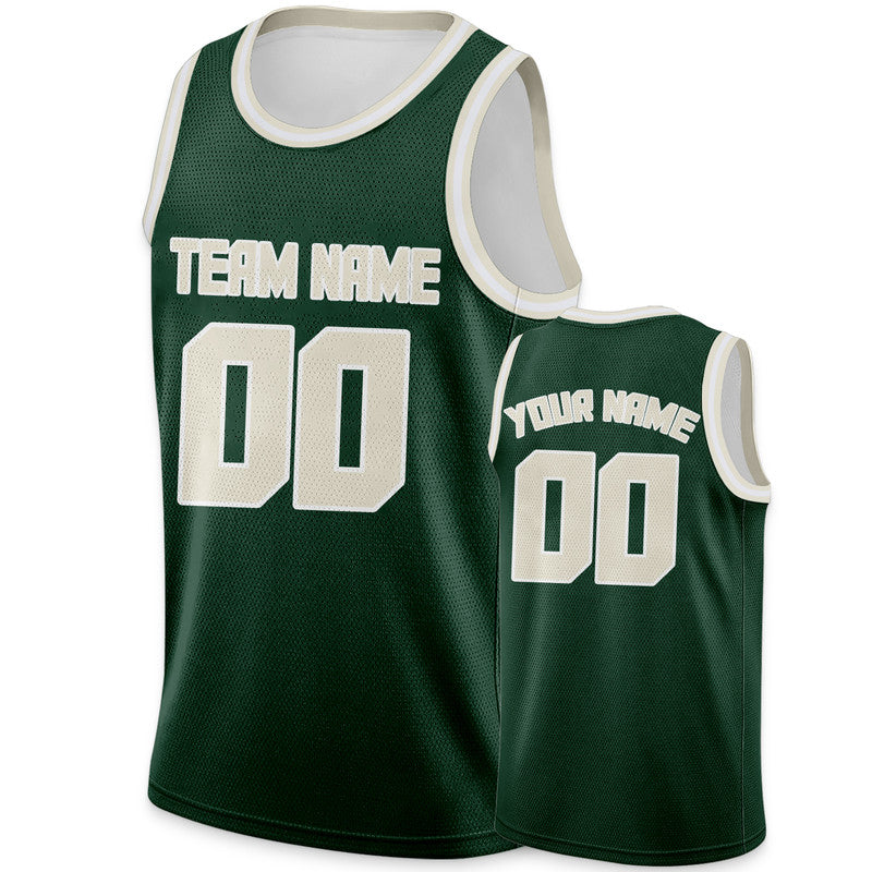 Custom Kelly Green Cream Round Neck Rib-Knit Basketball Jersey